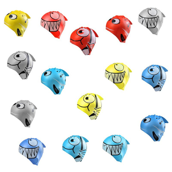 Children Swimming Cap Cartoon Animal Fish Printed Waterproof Protect Ears Soft Silicone Fabric Lightweight Swim Use