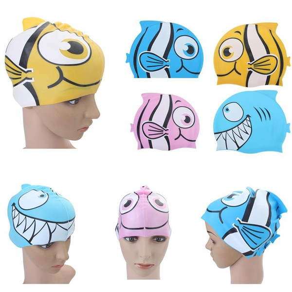 2017 New arrival 1 pc Kids Silicone Animal Fish Cartoon Child Swimming Bathing Head Cover Cap Hat