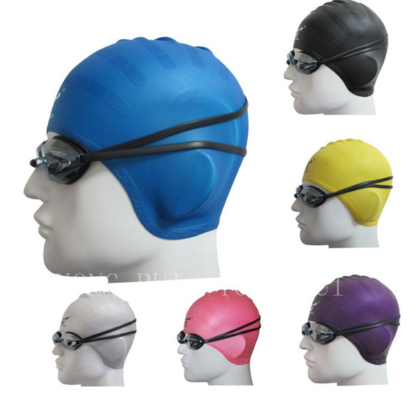 Wholesale- Sbart Swimming Caps Women and Men Universal Silicone Swim Cap Waterproof Hair Ear Protect Swimming Cap