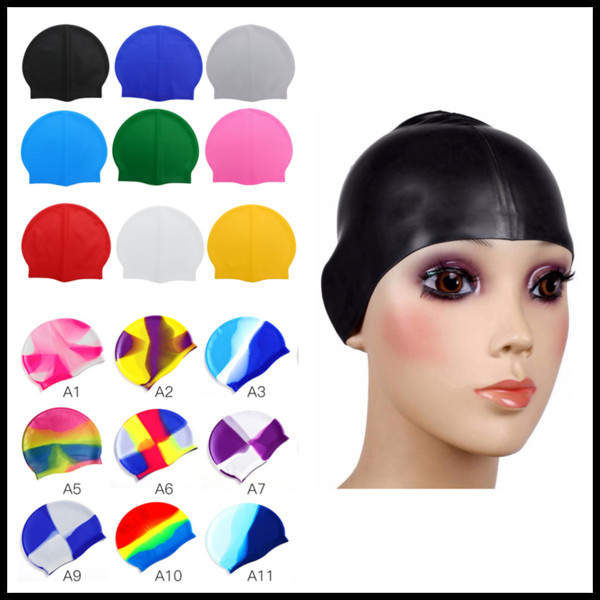 Hot Sale 19.5*22.5cm Silicone Kids Adults Swimming Caps Beanies 29 Rainbow&Solide Colors Swimming Hats for Women Men