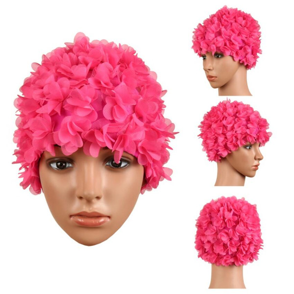 Adult Swimming Nylon Hat Handmade Flower Swim Cap NO Waterproof Protect Ears Pool Elasticity Hat Long Hair Underwater Cap Bathing Hat
