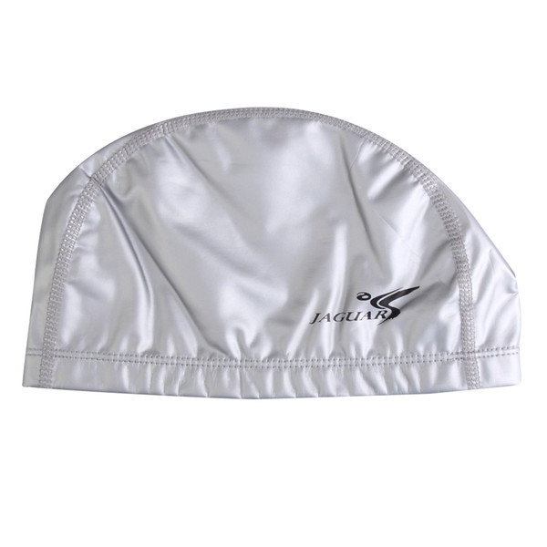 Wholesale- Super sell JAGUAR New Adult PU Coating Waterproof Nylon Swim Cap Swimming Hat Lightweight (Silver)