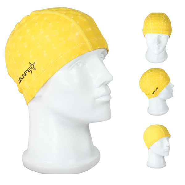 Men Wholesale-Fashion Water Cube Premium PU Coated Swim Cap Solid Color Breathable Comfort Cap Adult Unisex Waterproof Cap