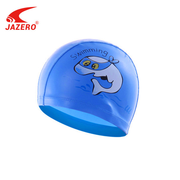 JAZERO Kids Elastic Waterproof PU Fabric Swimming Cap For Children Whale Hippo Pattern Boys Girls Water Sports Hat Swimming Pool