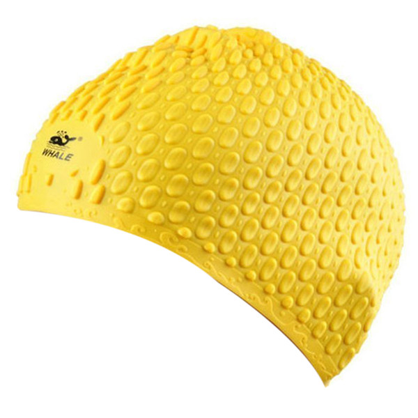 Unisex  Silicone Swim Cap Long Hair Cap Ear Wrap Waterproof Hat Stretch Fitness Bathing Hat for Men and Women, yellow