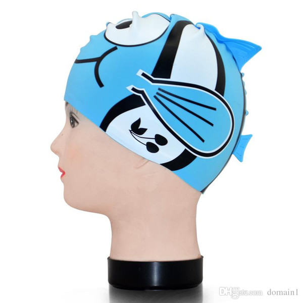 Hot Lovely Children Cartoon Swimming Cap Silicon Diving Waterproof Protect Ear Fish Shape Swimming Caps