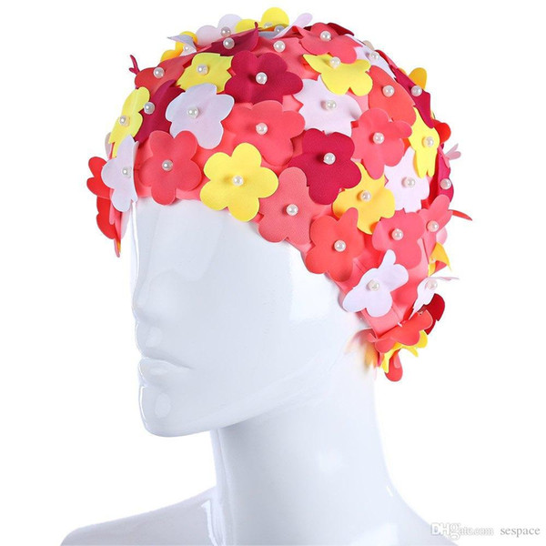 Wholesale- colorful Women nylon Swimming Cap Waterproof Elastic waterproof ear protection Swim cap Hat Cover for long hair adults big size