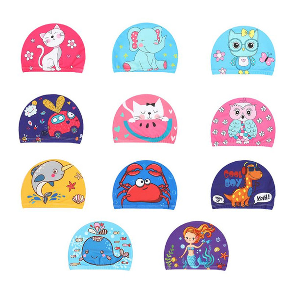 Children Baby Swimming Cap Cute Cartoon Animal Prints Waterproof Protect Ears Soft Polyester Lightweight Unisex Swim Accessory