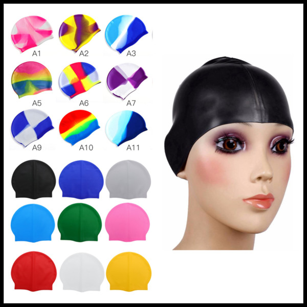 19.5*22.5cm Unisex Silicone Swimming Caps Beanies 29 Rainbow&Solide Colors Swimming Hats for Adults Kids
