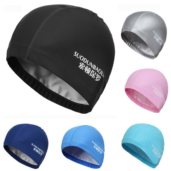 2018 Elastic Waterproof PU Fabric Protect Ears Long Hair Sports Swim Pool Hat Swimming Cap Free size for Men & Women Adults