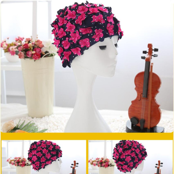 Adult Swimming Nylon Hat Butterfly Pearl Pattern Swim Cap Protect Ears Pool Elasticity Hat Long Short Hair Underwater Cap Women Bathing Hat