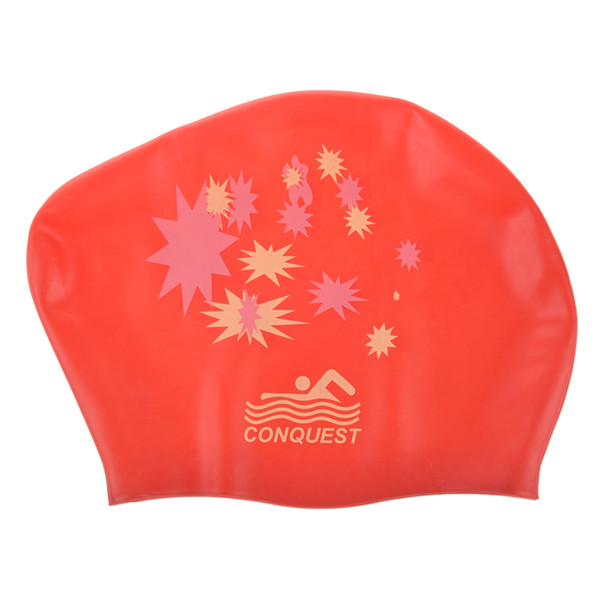 New Sale Waterproof silicone swimming cap swimming cap shower Star Design Red