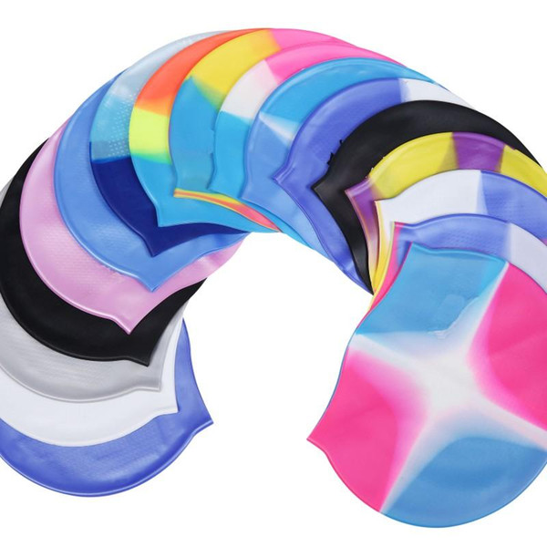 2017 Elastic Waterproof Silicone Protect Ears Long Hair Sports Swim Pool Hat Swimming Cap Free size for Men & Women AdultsN
