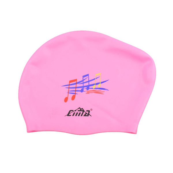 Women's large size silicone swimming cap long hair swim cap adult earmuffs Music pattern swimming