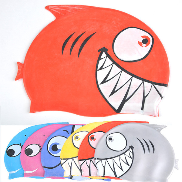 HOT boys & girls cartoon animal design swim caps children colorful swimming cap baby water proof silicone swimwear