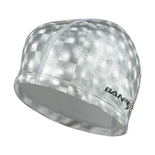 Flash PU coated Water Cube Grids swim Cap Comfortable Swimming Caps Adult unisex 8 Color Waterproof Ear Long Hair Protection