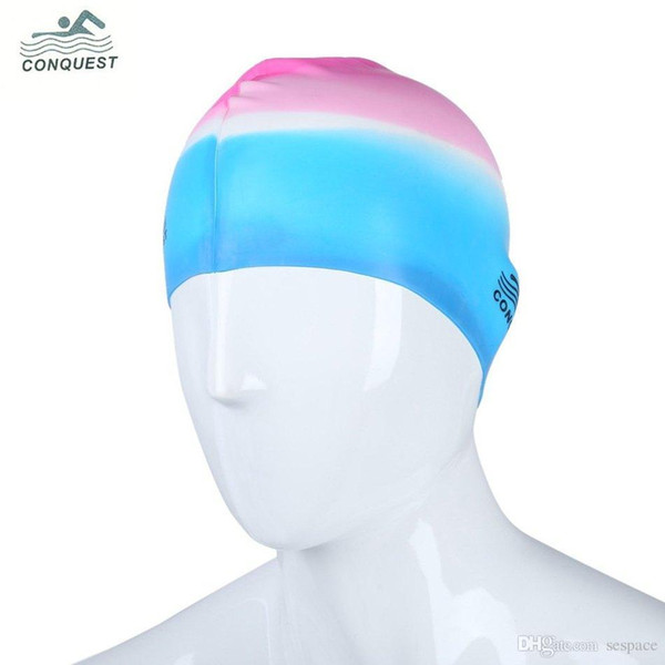 Wholesale- Waterproof Silicone Sports Swimming Cap Unisex Adult Mixed-color Elastic Protect Ears Long Hair Hat