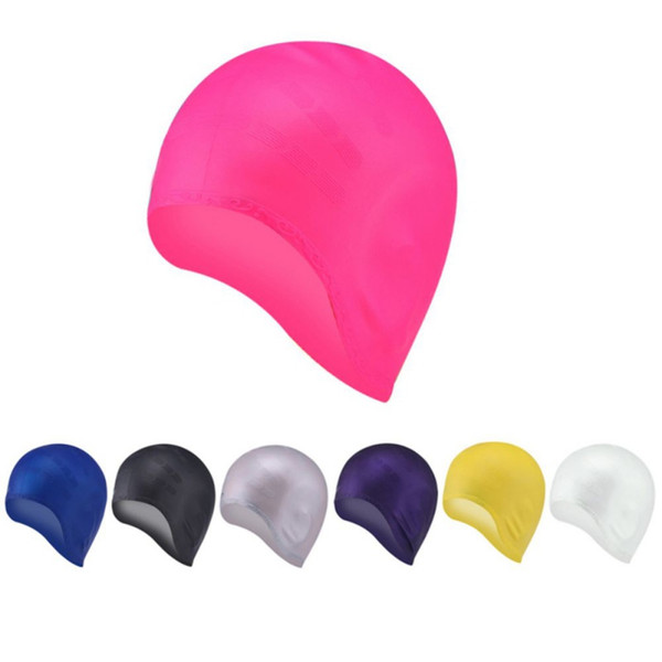 Women Men Children Kids Swim Pool Water Sport Waterproof Silicone Long Hair Diving Swimming Cap Protection Ear Cup Swim Cap