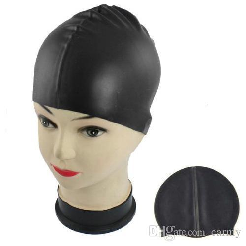Wholesale- Super sell Hot Sale Black Soft Silicone Stretchable Swim Swimming Cap Hat for Adults