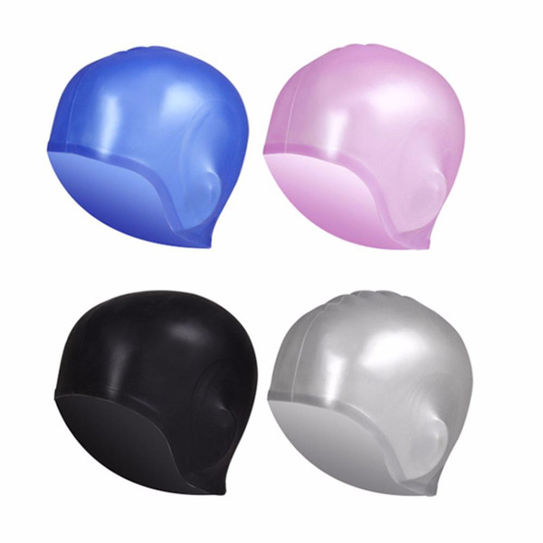 Wholesale- Waterproof High Elastic Soft Silicone Protect Ears Long Hair Sport Swim Pool Swimming Wear Hat Cap For Men Women Adults New