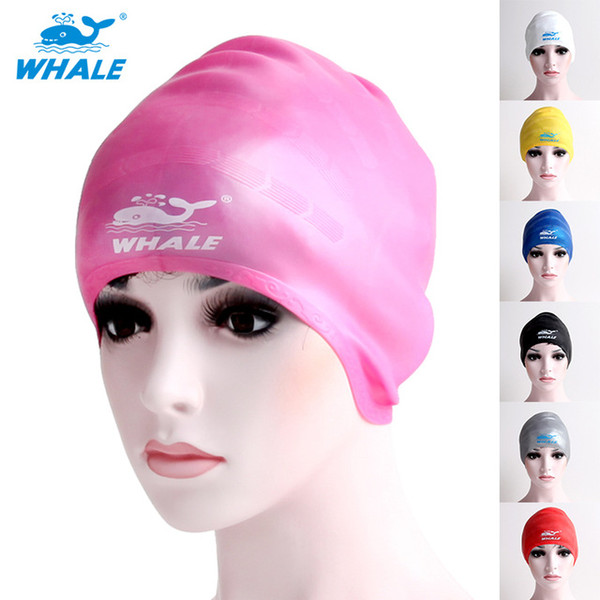 Wholesale- Whale Brand Silicone Swim Cap protect Ear Guard For Long hair Swimming Hat Women Waterproof Sports Beach Pool Unisex Bathing