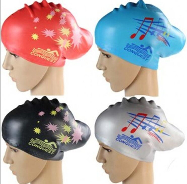 Cartoon silicone women long hair swim hat colorful printing lady ear potection swim hat waterproof bathing caps wholesale