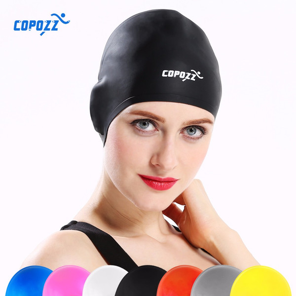 COPOZZ Silicone Waterproof 3D Swimming Caps for Men Women Long Hair Swimming Hat Cover Ear Bone Pool
