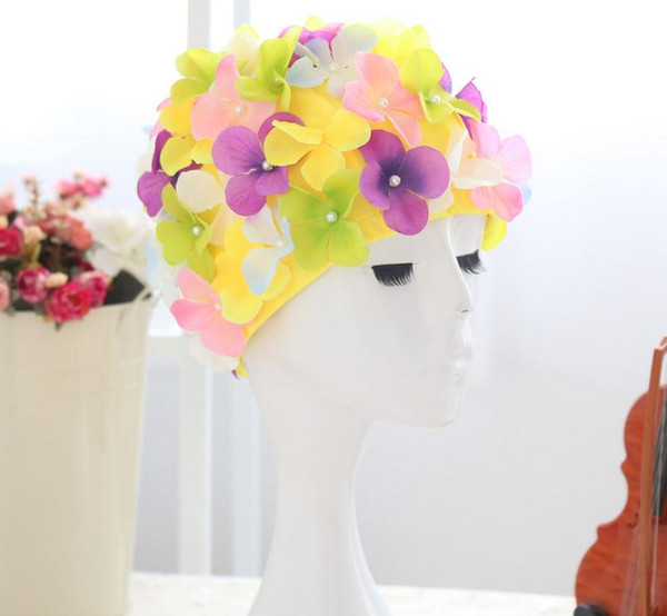 2017 hot selling new style waterproof women swimming caps comfortable dimensional petal swimming cap free shipping
