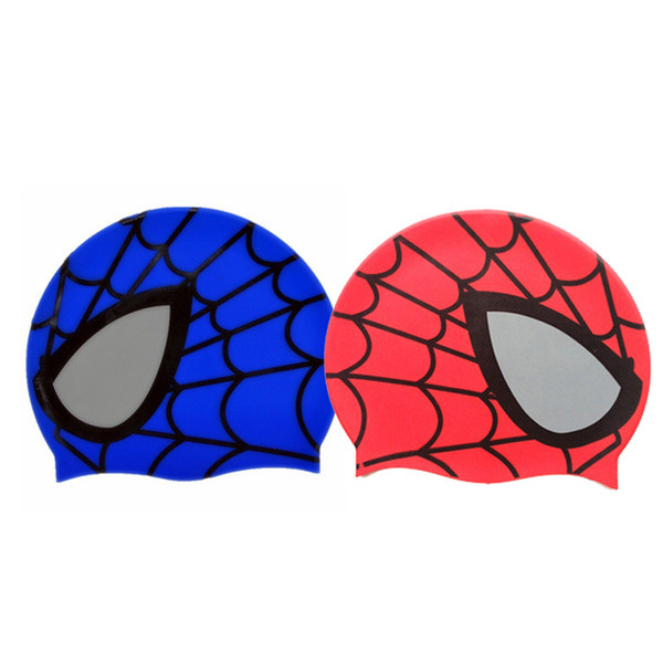 Hot Silicone Children Elastic Cartoon Spiderman Printed Swimming Cap Red/blue Sports Pool Cute Swim Hat For Kids/boys/babys C19040302