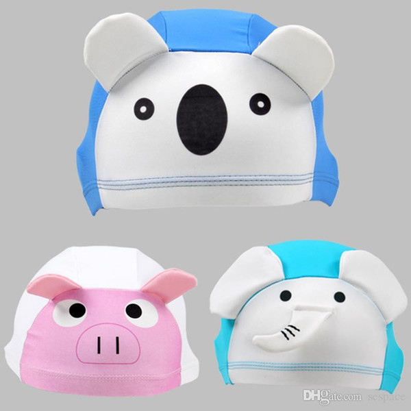 Wholesale- BIGFUN8 New 3D Cute Animal Lycra Fabric Protect Ears Long Hair Sports Swim Pool Hat Swimming Cap For Kids