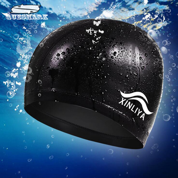 Free size Elastic Waterproof PU Fabric Swim Cap Ears Long Hair Protection Sports Swim Pool Hat Capfor Men & Women