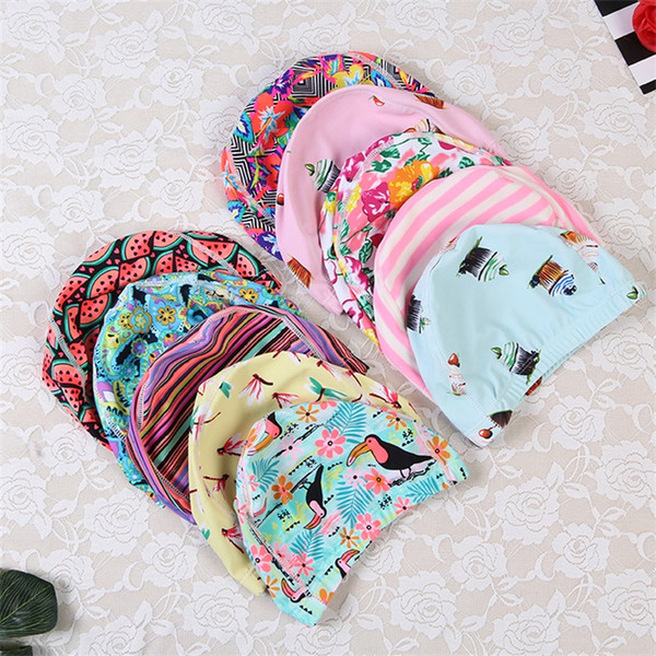 Fashion Printing Swimming Hats Comfortable Ear Guard Swim Cap Nylon Cloth Bathing Caps Designs Mix And Random Not Choose 2 2ym jj