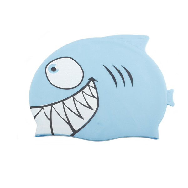 New Swimming Cap children Silicon Waterproof Protect Ear Shark Swim Pool Hat kids Cartoon swim hats Wholesale