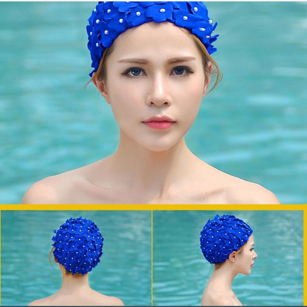 Adult Swimming Nylon Hat Flower Petal Swim Cap Waterproof Protect Ears Pool Elasticity Hat Long Hair Underwater Cap Bathing Hat