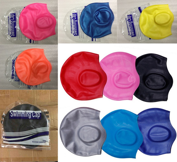 Silicone Swimming Caps New Solid Color For Adult Silicone Swim Caps For Men And Women With OPP Package Ear Protection Swimming Cap MK170