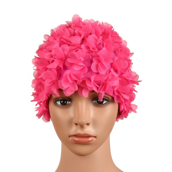 Pure Color Three-dimensional Vintage Floral Woman Swim Cap Petal Swimming Hat Flower Bathing Cap