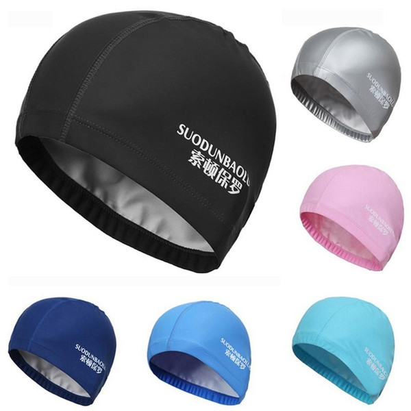 Wholesale 2017 Unisex New Elastic Waterproof PU Fabric Protect Ears Long Hair Sports Swim Pool Hat Swimming Cap Free Size Free Shipping