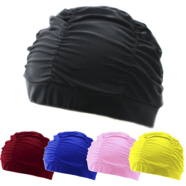 Fabric Swimming Cap Protect Long Hair Ears Pleated Flowers Printed Swim Pool Caps Hat Plus Size For Women Men Swimwear