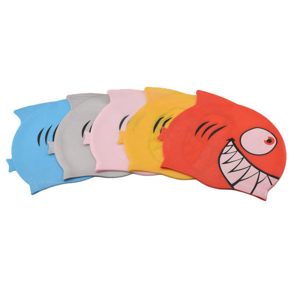 New Swimming Cap Children Silicon Waterproof Protect Ear Shark Swim Pool Hat Kids Cartoon Swim Hats Wholesale