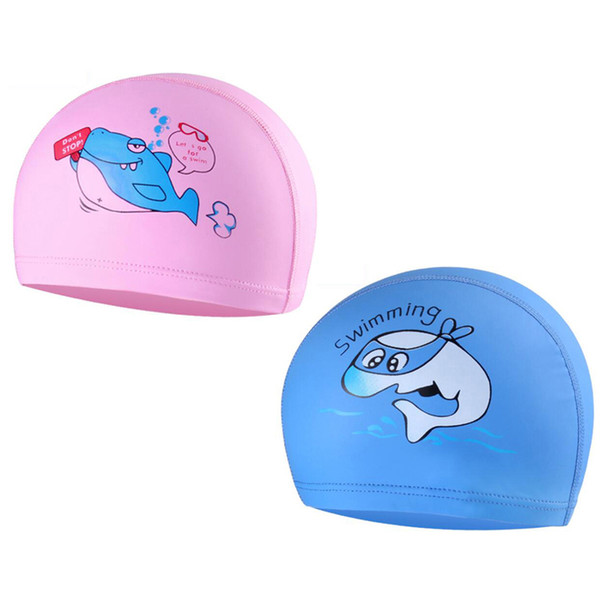 Cartoon Animal Shark Kids Children Pu Fabric Swimming Caps Ear Hair Protection Water Sport Swim Bathing Cap Hat For Boys Girls