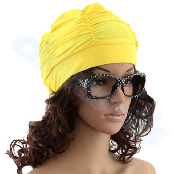Drape Stretch Seaside Fold Swim Cap Hat Sexy Lady Womens Girls Long Hair Swim Cap Stretch Hat Drape Bathing Swimming Cap