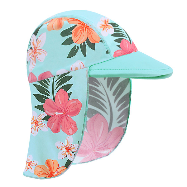 Print Baby Swimming Cap Children Neck Sun Protection Beach Swim Hats Waterproof For Boys Girls Kids Outdoor Sports Hat