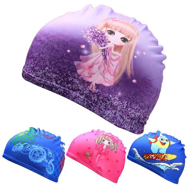 Swimming Caps High Elastic Lovely Women Kids Cartoon Fabric Cute Cartoon Animal Protect Ears Boys Girls Swim Pool Caps Hat