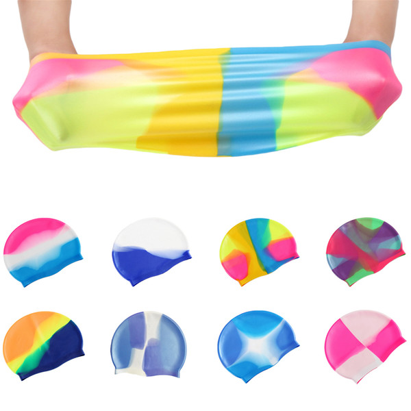 18 Colors Waterproof Silicone Rubber Children Swimming Cap Adult Men Women Swim Caps Hat Swimming Accessories