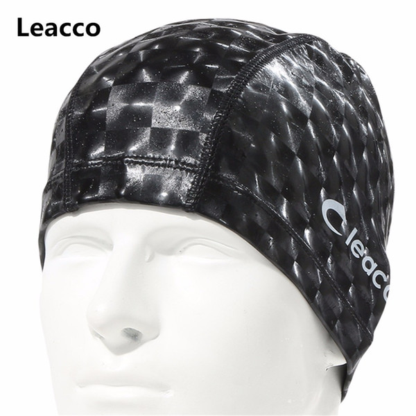 Fabric Waterproof Ear Long Hair Protection Swim Pool Swimming Caps New Water Cube Grids Adults Pu Hat For Men Women