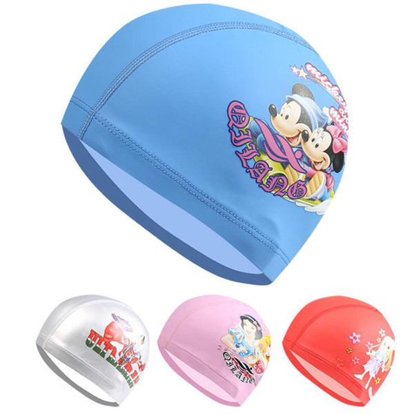 Cute Cartoon Pu Fabric Kids Children Swimming Cap Hat Swim Pool Sport Protect Ears Long Hair For Girls Boys Multi Pattern Colors