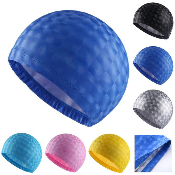 Crystal Water Cube Grids Pu Coating Fabric Waterproof Ear Long Hair Protection Swim Pool Swimming Water Caps Hat For Men Women