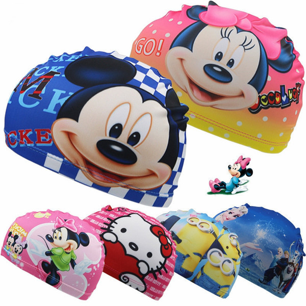 New Cute Cartoon Print Swimming Caps For Children Kids Polyster Pool Swim Caps For Long Hairs Swim Hat Bathing Caps For Baby