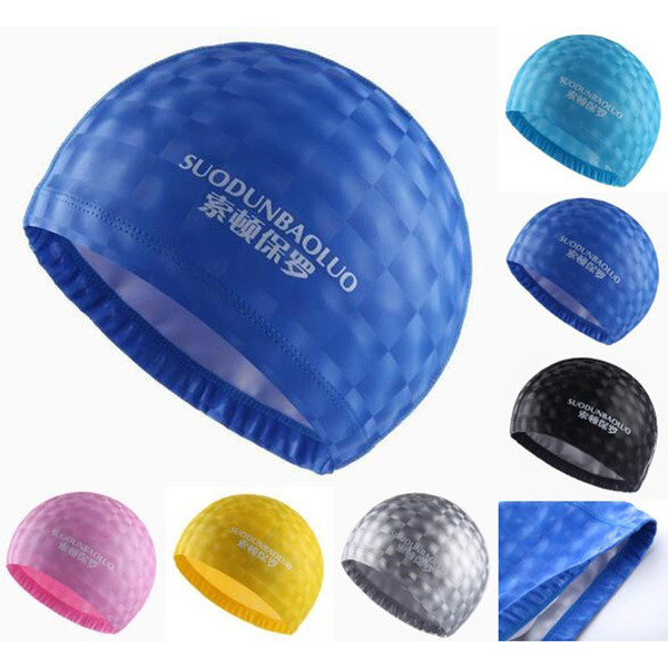 Crystal Water Cube Grids Adults Pu Fabric Waterproof Ear Long Hair Protection Swim Pool Swimming Water Caps Hat For Men Women