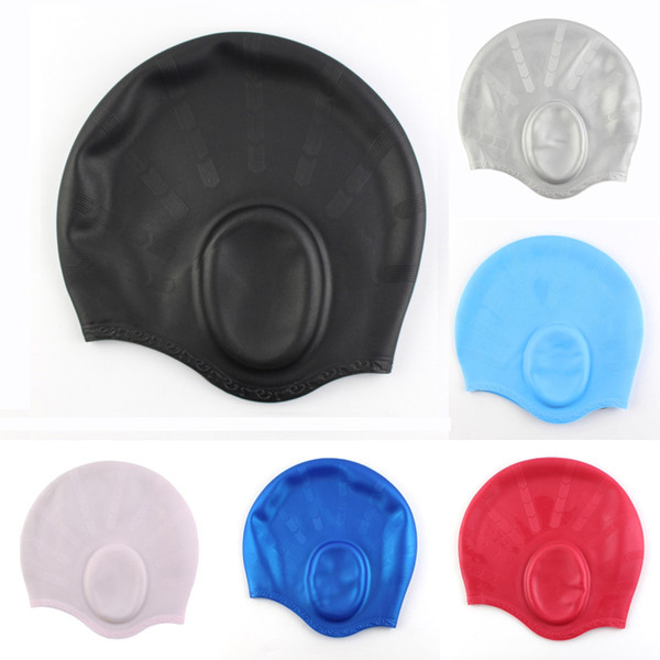 New Silicone Gel Waterproof Ear Cup Long Hair Protection Swimming Swim Pool Sports Swimwear Cap Hats For Men Women Ladies Adults